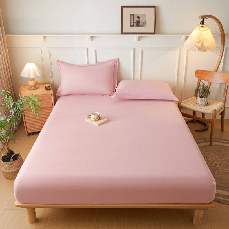 Skin-Friendly Brushed Fitted Sheet - Embossed Washed Fabric Mattress Protector_voghion.com