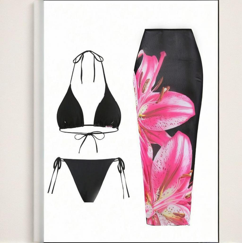 Women's Clothing Split Bikini With Cover Up Floral Print Sexy Three Piece Swimsuit_voghion.com