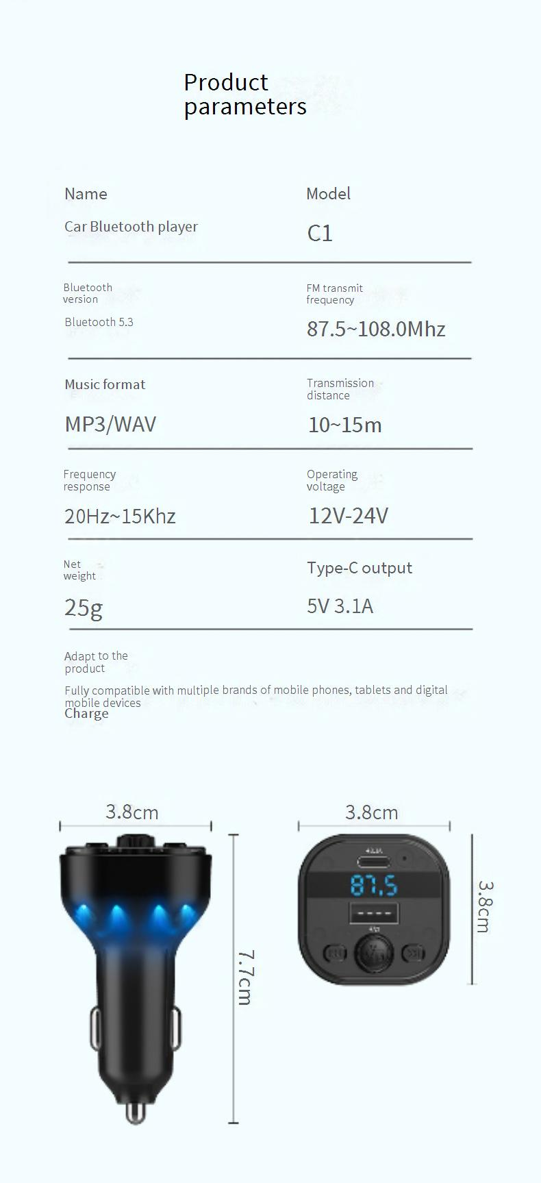 Car Chargers New Car Mp3 Bluetooth Player Fm Transmitter Digital Display PD Fast Charging Multi Function Car Charger_voghion.com