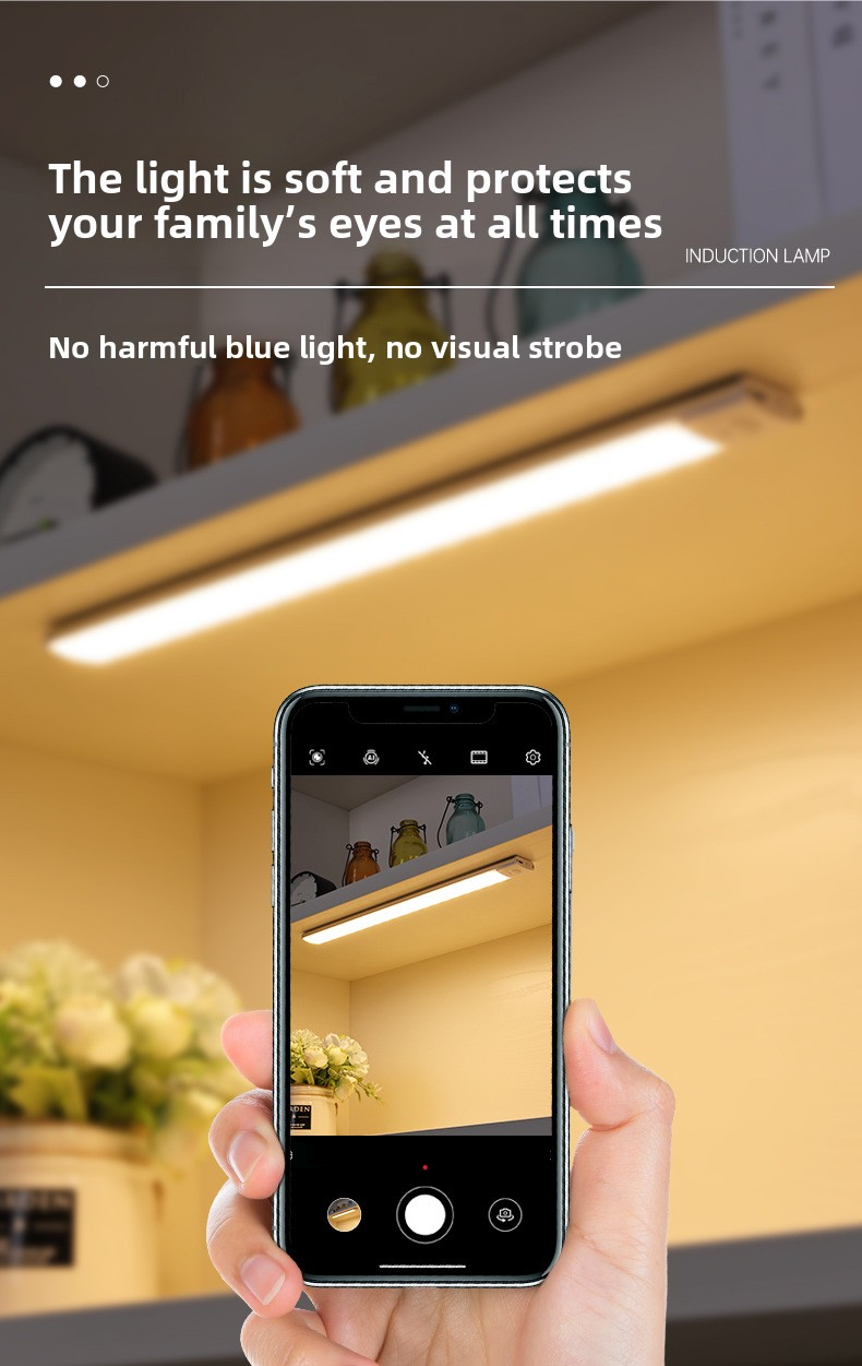 Luce LED ultrasottile con sensore di movimento intelligente - Striscia magnetica e adesiva per armadi e cantine (ricaricabile, 3 modalità di illuminazione)_voghion.com