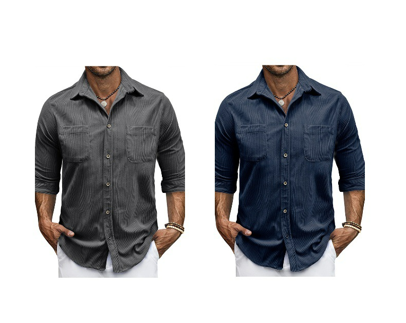 Camicie casual da uomo per autunno e inverno, camicie a maniche lunghe in velluto a coste da uomo, top con risvolto_voghion.com