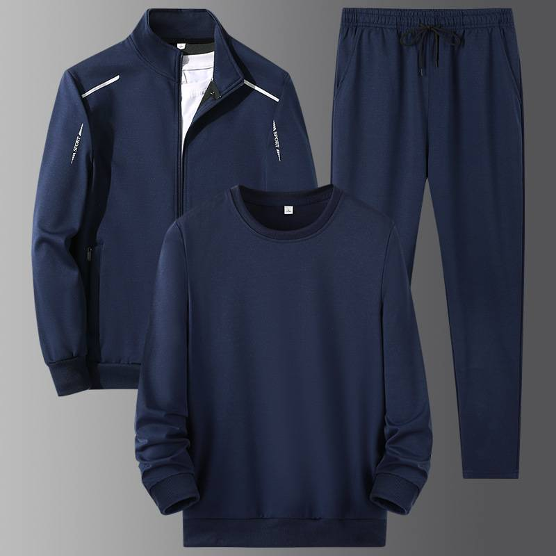 "Men's 3-Piece Casual Sportswear Set - Long Sleeve Tee, Sweatshirt & Joggers (Black, Blue, Gray) - Relaxed Fit For Streetwear & Lounge"_voghion.com