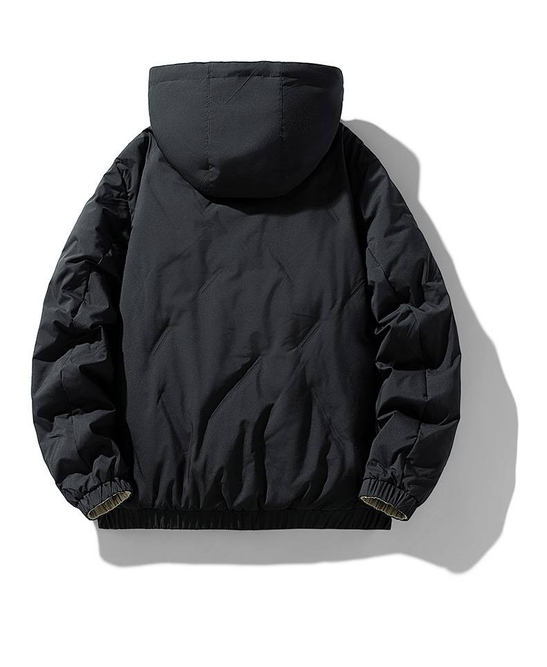 Herrenbekleidung Winter-Wende-Daunenjacke mit Kapuze, leicht, warm, wasser- und winddicht, für Teenager und Erwachsene (Schwarz, Khaki, Dunkelgrau)_voghion.com