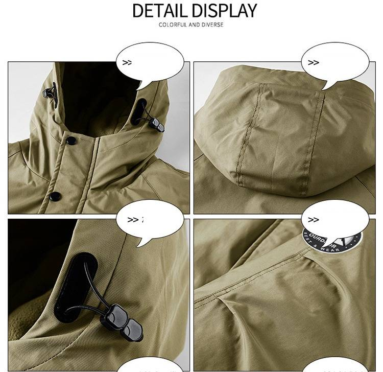 Men's Winter Work Jacket With Detachable Hood - Heavy Duty Cotton-Polyester Blend, Outdoor Casual Coat In Black, Brick Red, Khaki (Sizes M-8xl)_voghion.com