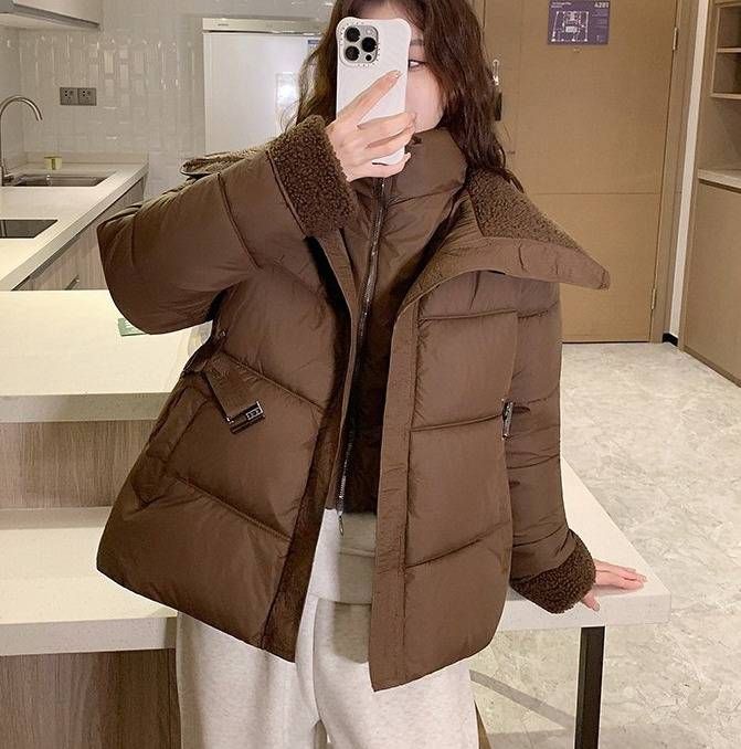Piumino corto con finiture in pelliccia sintetica – Cappotto trapuntato in poliestere da donna con cintura in vita (beige/nero/talpa, M-XXL)_voghion.com
