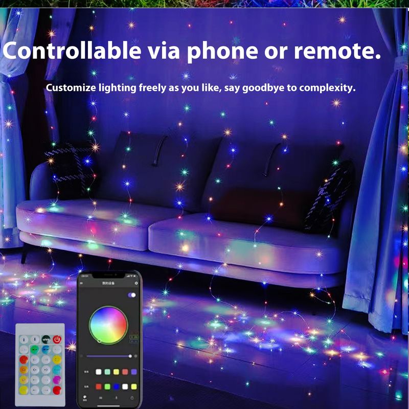 Guirnalda de luces LED RGB inteligentes: 5 V de bajo voltaje, control por Bluetooth y aplicación, 16 millones de colores, IP65 a prueba de agua, 10 LED/m, luces decorativas para interior y exterior._voghion.com