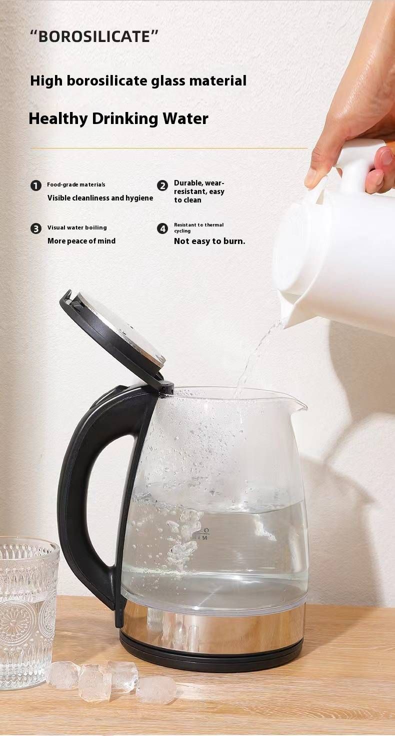 Large Capacity Glass Electric Kettle - 1.8L Transparent Water Boiler With Auto Shut-Off, Fast Heating & 360° Swivel Base (Classic Black)_voghion.com