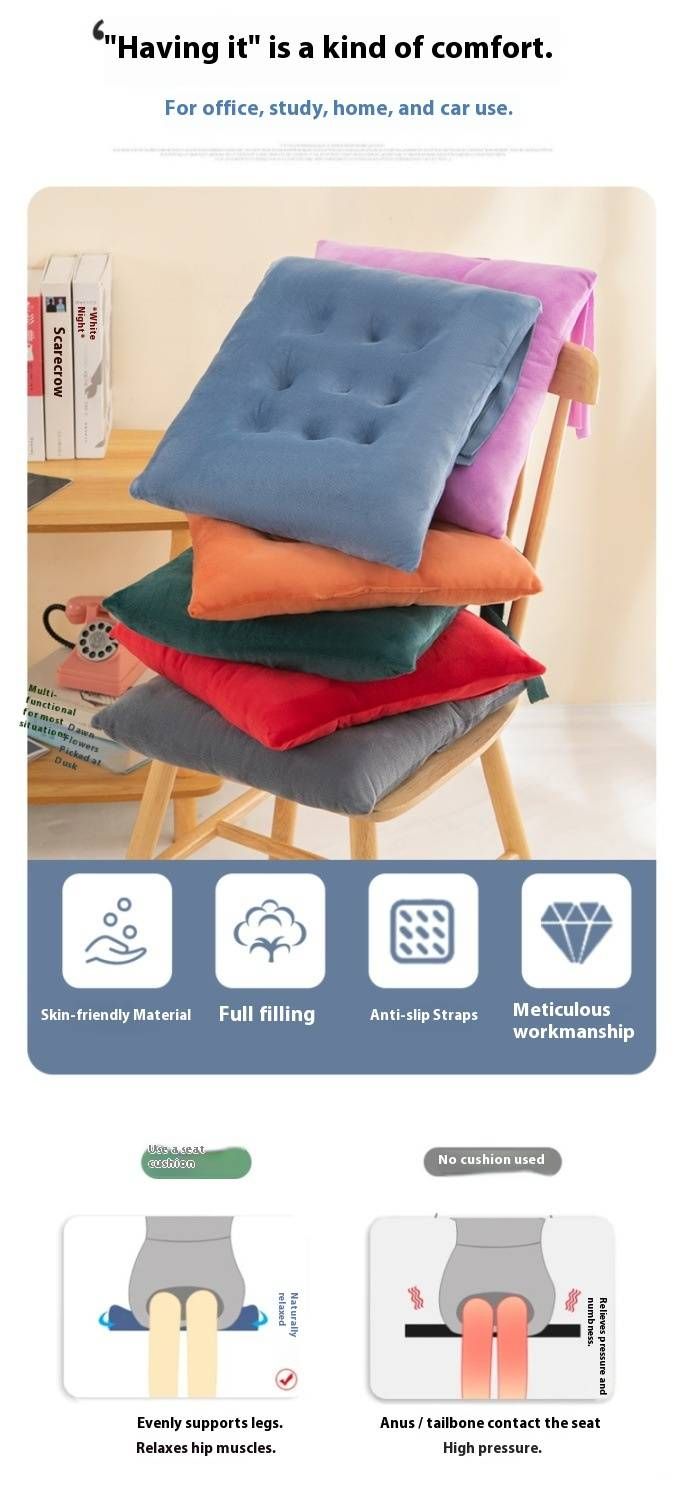 Cuscino per sedia reversibile in peluche - Cuscino quadrato spesso 40x40 cm per divano, ufficio e sala da pranzo (base antiscivolo, cinghie elastiche, 6 colori)_voghion.com