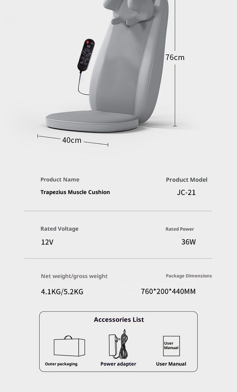 Cuscino massaggiante professionale con termoterapia - 6 nodi vibranti per alleviare il dolore al collo, alla schiena e ai fianchi_voghion.com