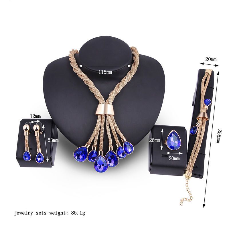 New necklace, earring, jewelry set, gold-plated bridal accessory four piece set_voghion.com