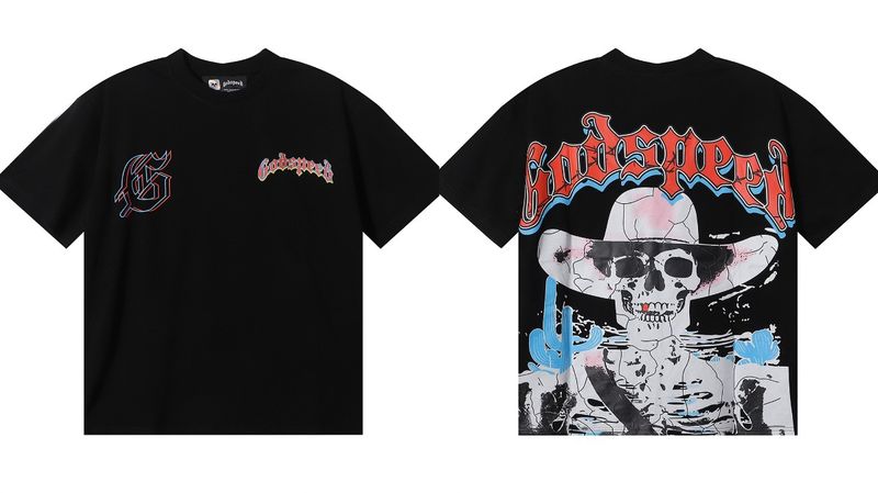 Maglietta casual a maniche corte da uomo con stampa Godspeed Skull, Dream Team, Statua della Libertà, di alta qualità_voghion.com