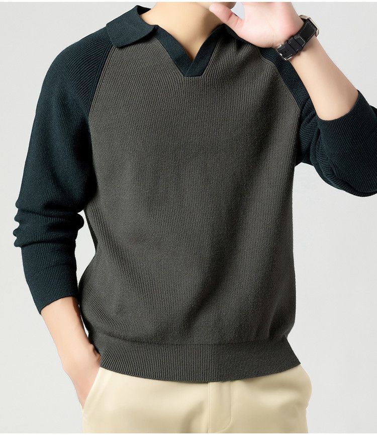 Men's Half-Zip Polo Collar Sweater – Autumn Casual Knit Top With Contrast Lapel (Dark Green/Ha Ching, Sizes M-XXXL, Standard Fit)_voghion.com