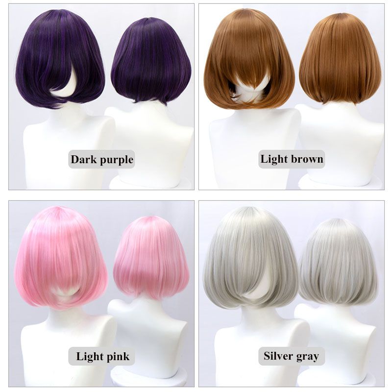 Hot selling TALANG Synthetische Korte Bob Steil Haar 35 CM Met Trimbare Pony Lolita Ombre Roze Rood Blauw Paars Cosplay pruik Voor_voghion.com