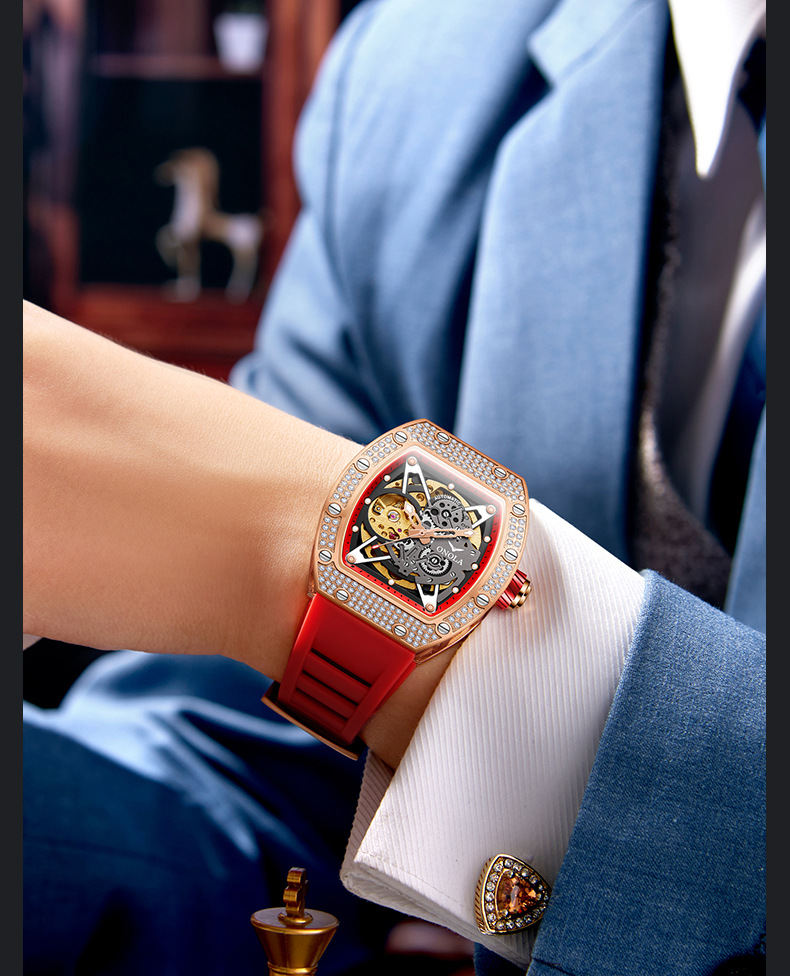 Fashion Diamond New Aurona/ONOLA Live Full Automatic Mechanical Watch Men's Silicone Tape Waterproof_voghion.com