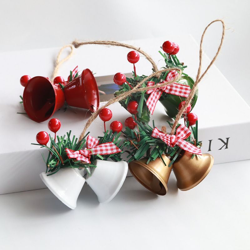 Decorazione quotidiana Doppio corno Vetrina Albero di Natale Fatto a mano Accessori fai da te Ciondolo a campana in metallo_voghion.com