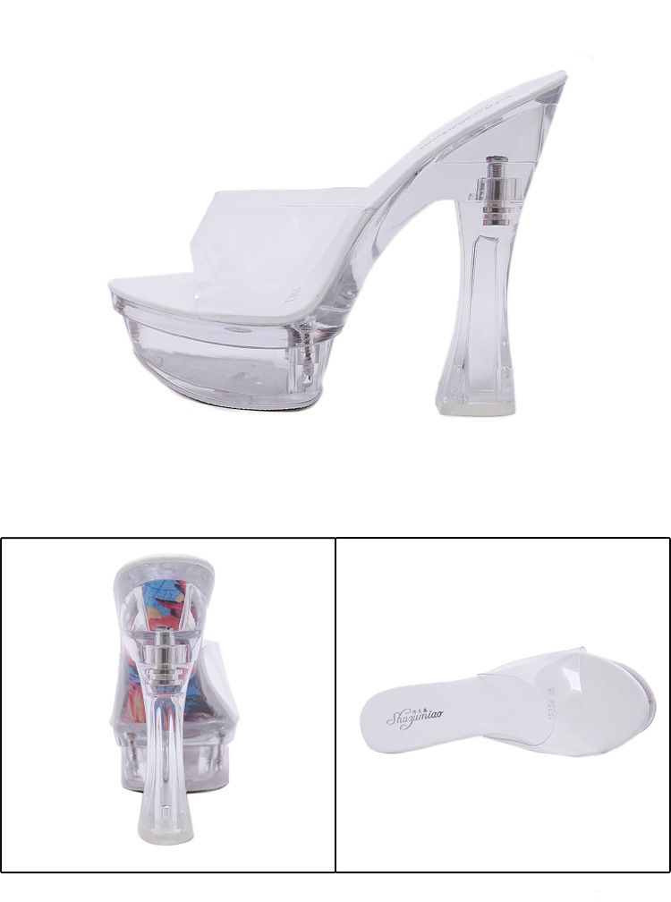 Damen-Hausschuhe mit Kristallabsatz, dicker Boden, rutschfest, wasserdicht, Sommersandalen, lässiger Stil, PVC-Material, Erwachsenengröße_voghion.com