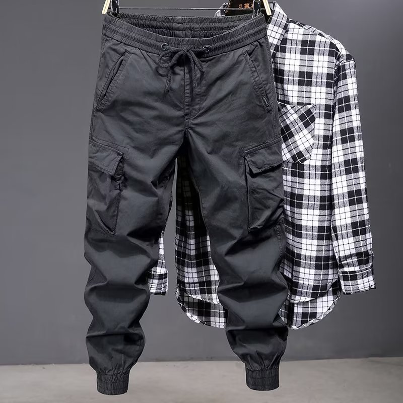 Overalls Herre efterår tynd koreansk version Trendy mærke Løs stor størrelse Casual Bukser Ungdom Udendørs Multi-pocket Leggings Bukser_voghion.com