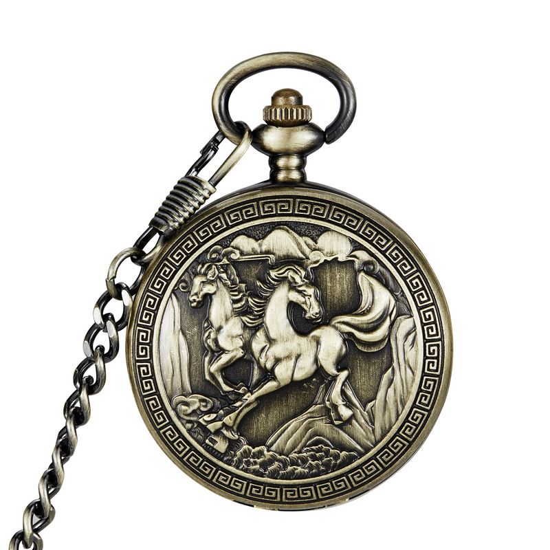 Stepping Horse Bronze Manual Mechanical Men And Women Gift Hanging Pocket Watch_voghion.com