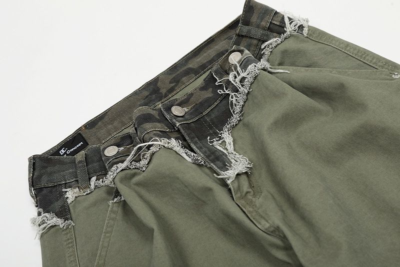 Herrenbekleidung Overalls für Männer und Frauen Camouflage Patchwork Löcher Lose Gerade Cleanfit Wisch-Freizeithose_voghion.com