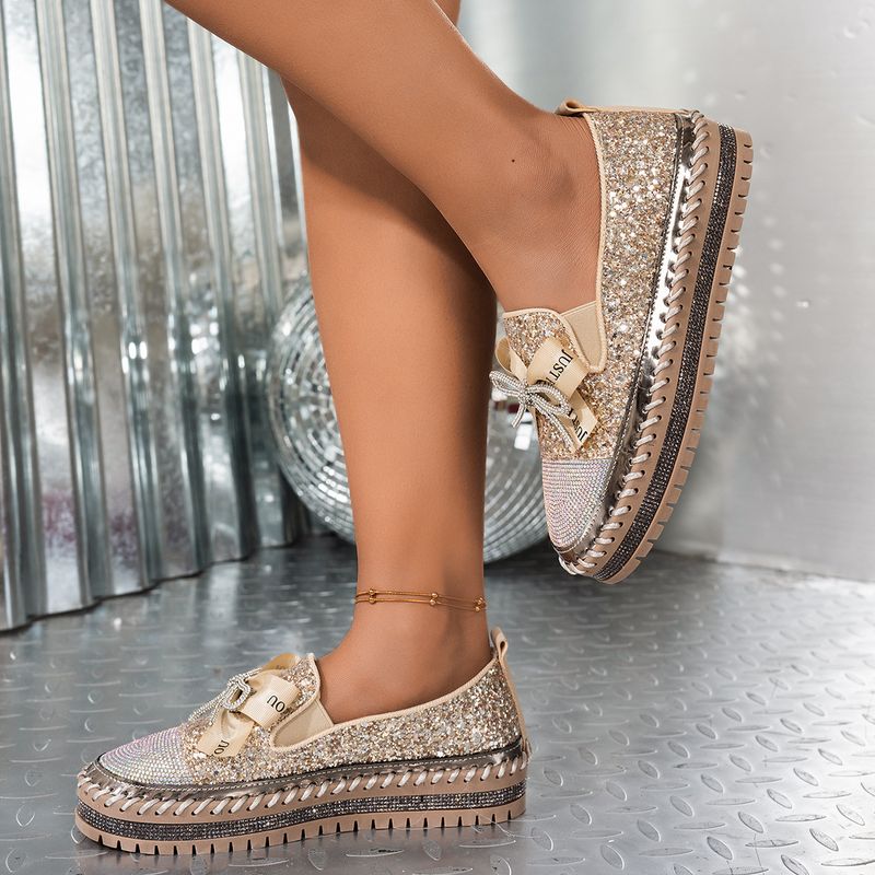 Damenschuhe Neue große Größe Strass Schleife Freizeitschuhe Nischendesign Einzelschuhe Trend_voghion.com
