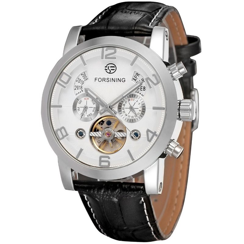 Orologio automatico di lusso da uomo con tourbillon e quadrante grande, cinturino in vera pelle, fibbia in acciaio inossidabile, vetro minerale, orologio casual alla moda_voghion.com