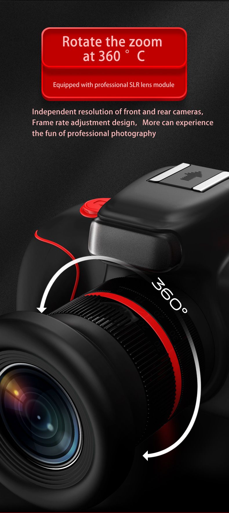 Fotocamera per bambini 4K, obiettivo 360° con messa a fuoco automatica da 8 MP, DSLR giocattolo con sensore SONY e scheda bonus da 32 GB + fascia da braccio - Regalo per fotografi dai 9 ai 14 anni_voghion.com