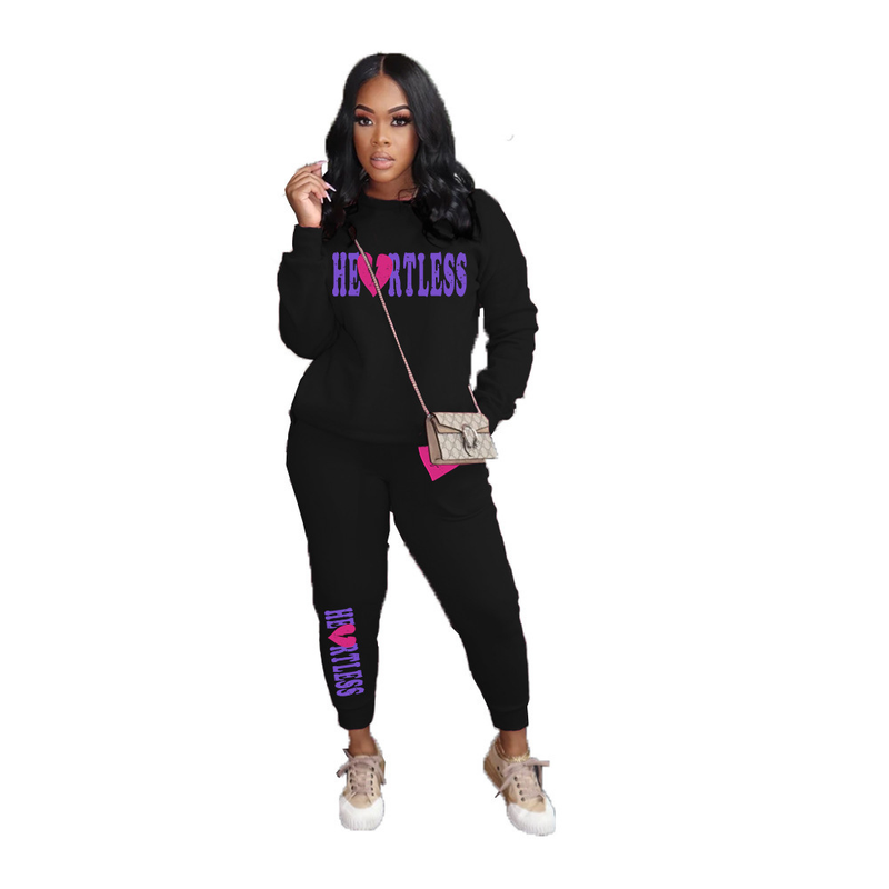 Women's ins printed round neck plus size hoodie two-piece set_voghion.com