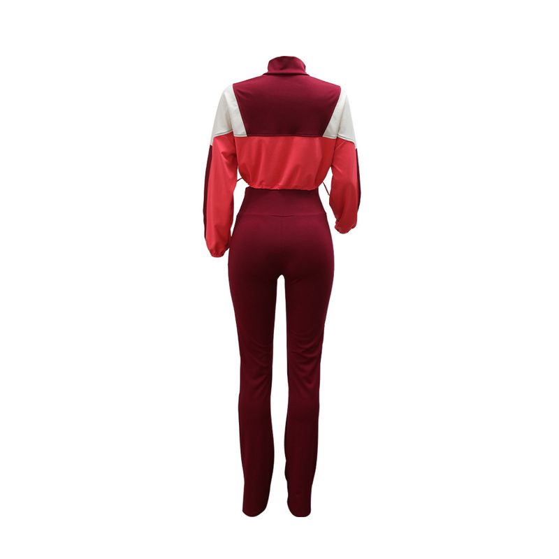 Damemode Langærmet Løs Top Med Slanke Blyantbukser Splicing Color Casual Wear Todelt Sæt_voghion.com