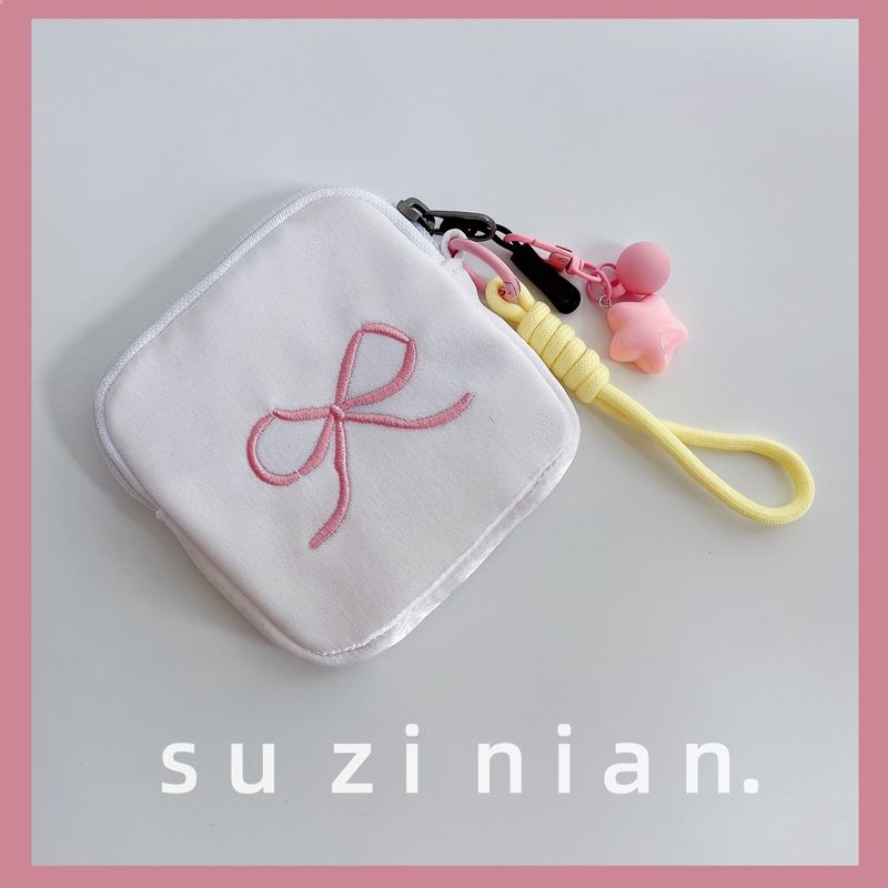 Graziosa borsa con fiocco per donna, piccola borsa portamonete in tessuto con cerniera, portachiavi e auricolari_voghion.com