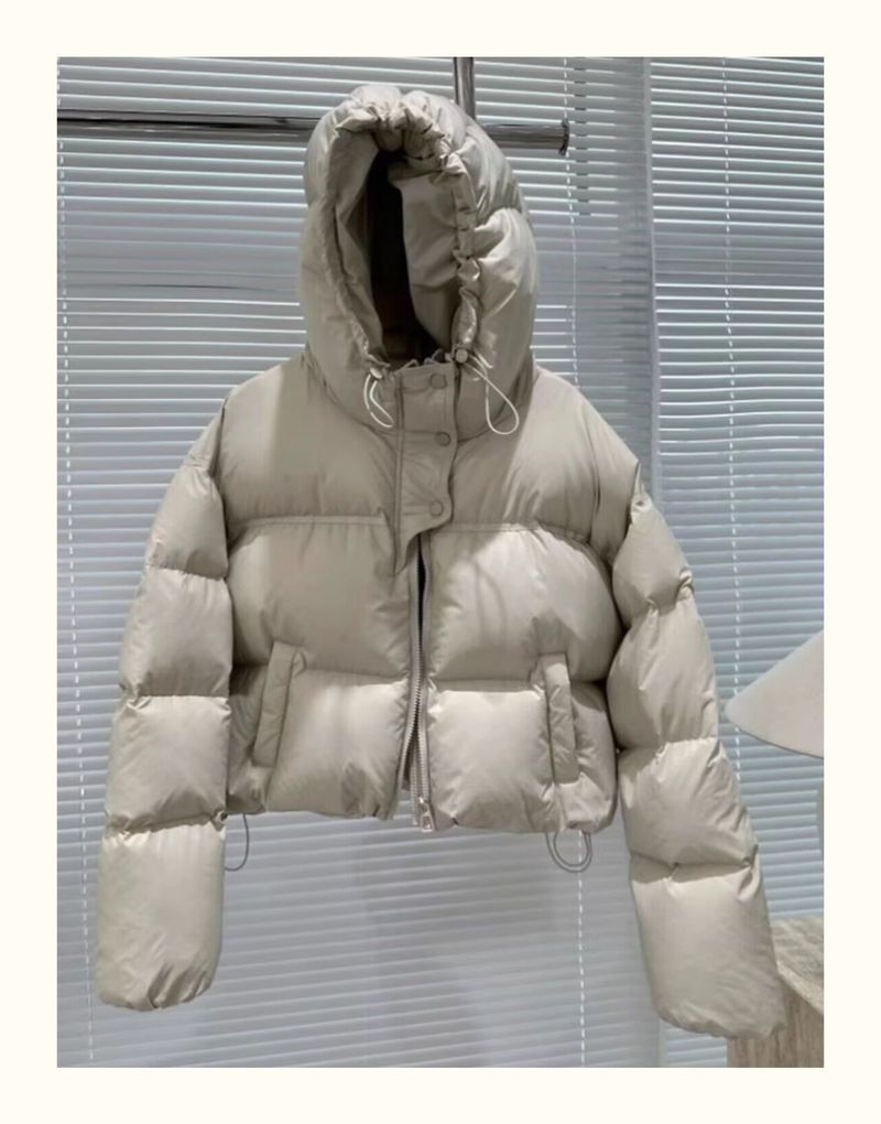 Women's Short Puffer Jacket With White Duck Down, Oversized Winter Coat For Petite, Korean Style Hooded Warm Outerwear_voghion.com