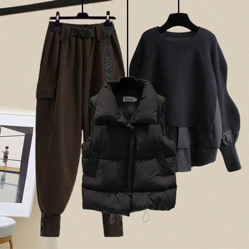 Damenbekleidung Übergröße Damen Herbst- und Winteranzüge für Damen Neue Art Weste Hemd Schlanke Overalls Dreiteiliger Anzug_voghion.com