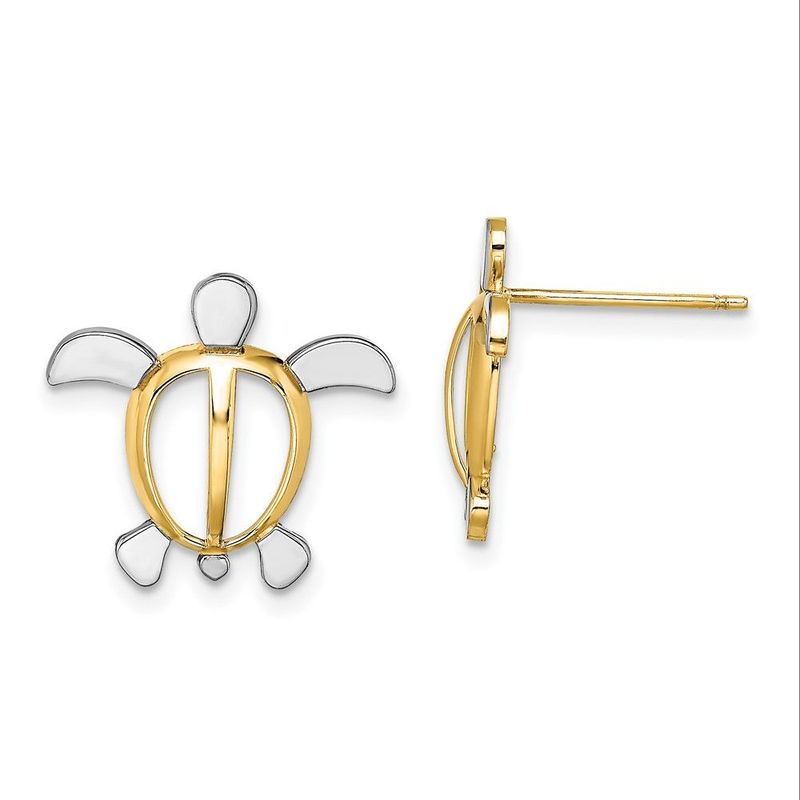 14K W/ Rhodium Sea Turtle Post Earrings_voghion.com