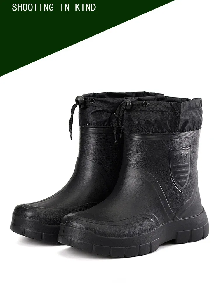 Schwarz Wasserdicht Mode Licht Männer Regen Outdoor Slip auf Stiefeletten Comfor Hohe Qualität Arbeits Schuhe Männlichen_voghion.com