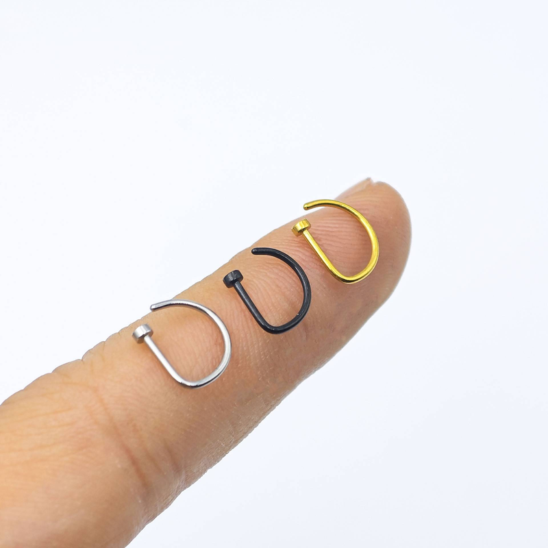 D-shaped nose ring stainless steel non piercing punk style plated k gold nose nail lip ring piercing jewelry with a sense of luxury niche_voghion.com