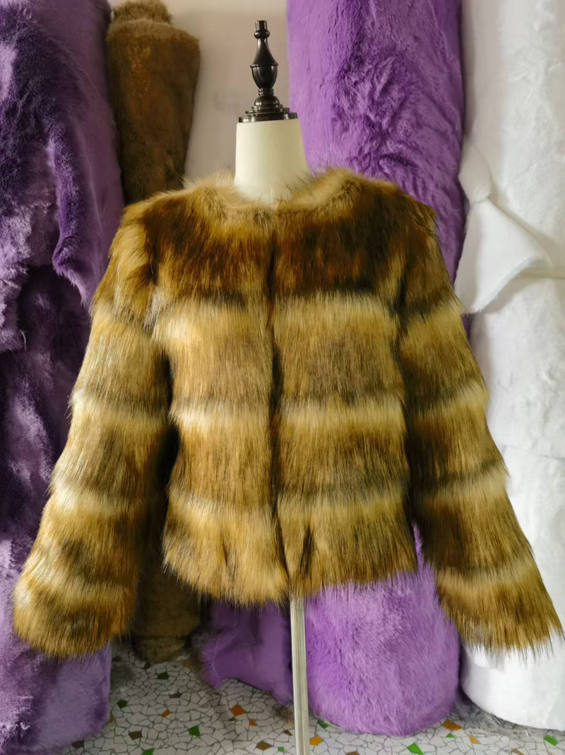 Damenmode Pelzmantel Waschbärpelz Spleißen Damen Kunstpelz_voghion.com