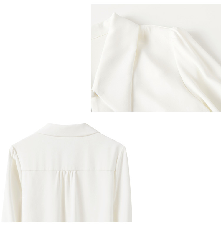 Abbigliamento donna Ripresa reale di una camicia a maniche lunghe primaverile e autunnale, top da donna, scollo a V, maniche a sbuffo, temperamento OL, camicia in raso_voghion.com