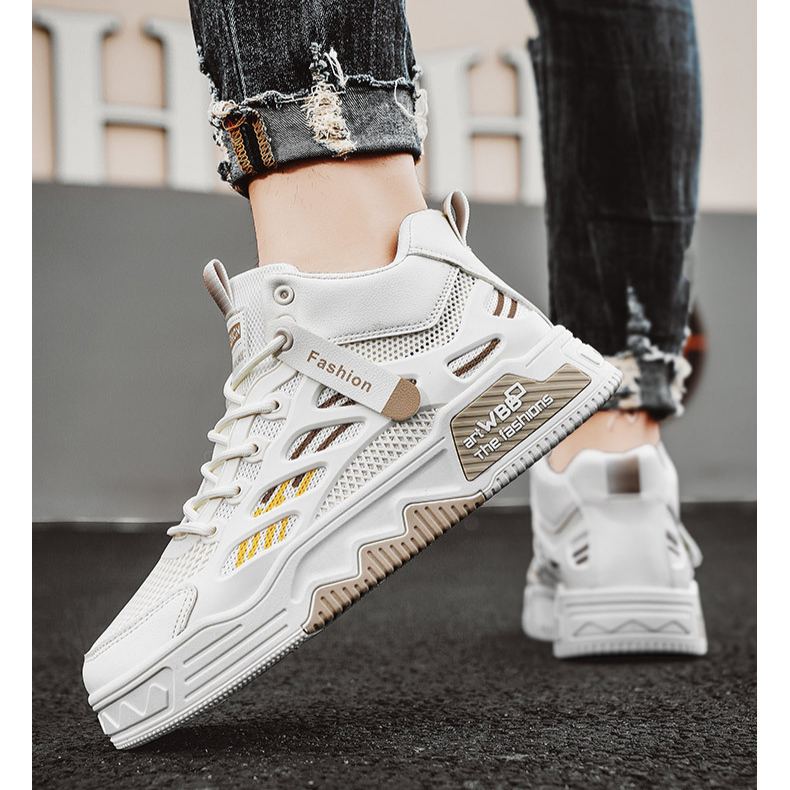 Zapatos Air Force One para hombre, zapatillas de deporte de caña alta de marca de moda popular, nuevo estilo de primavera, zapatos deportivos casuales transpirables de malla, zapatos blancos_voghion.com