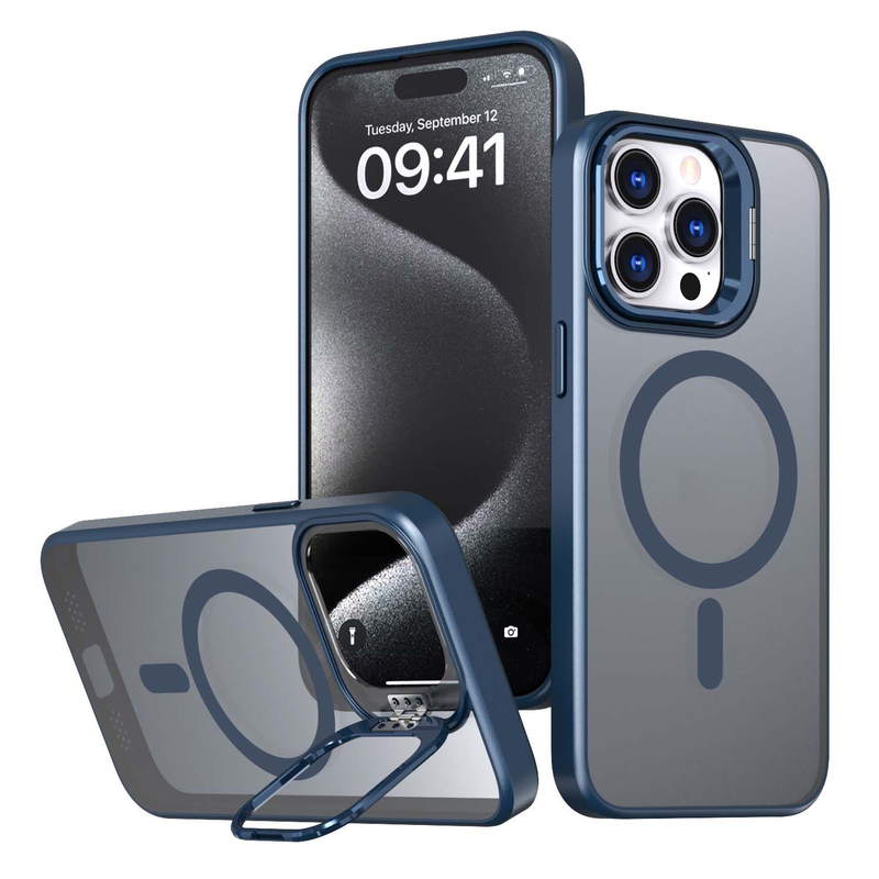 Metal Camera Stand Case For Iphone 15 Pro/14 Pro - Magnetic Protective Cover With Lens Protection & Adjustable Kickstand_voghion.com