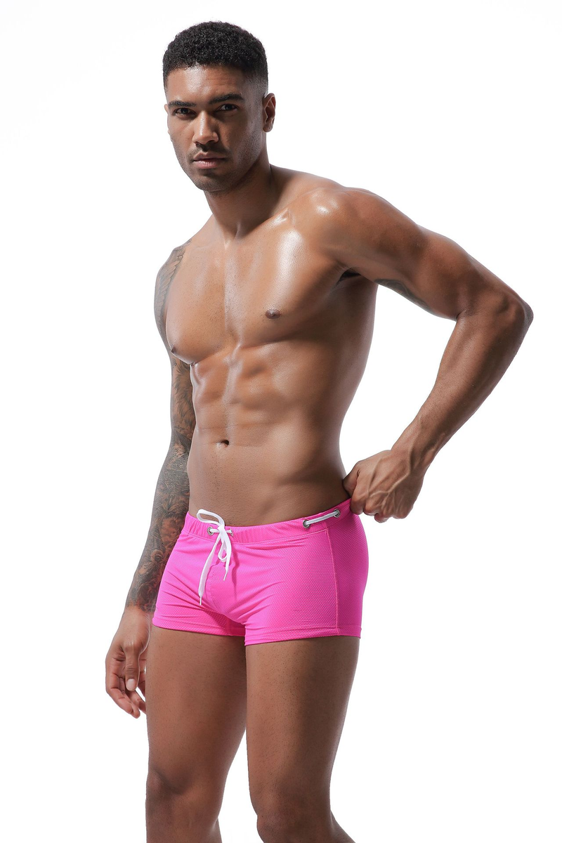 Men's Flat-angle Swimming Trunks, Low-waist Nylon Beach Trunks, Hot Spring Swimming Trunks, Lace-up, Summer_voghion.com