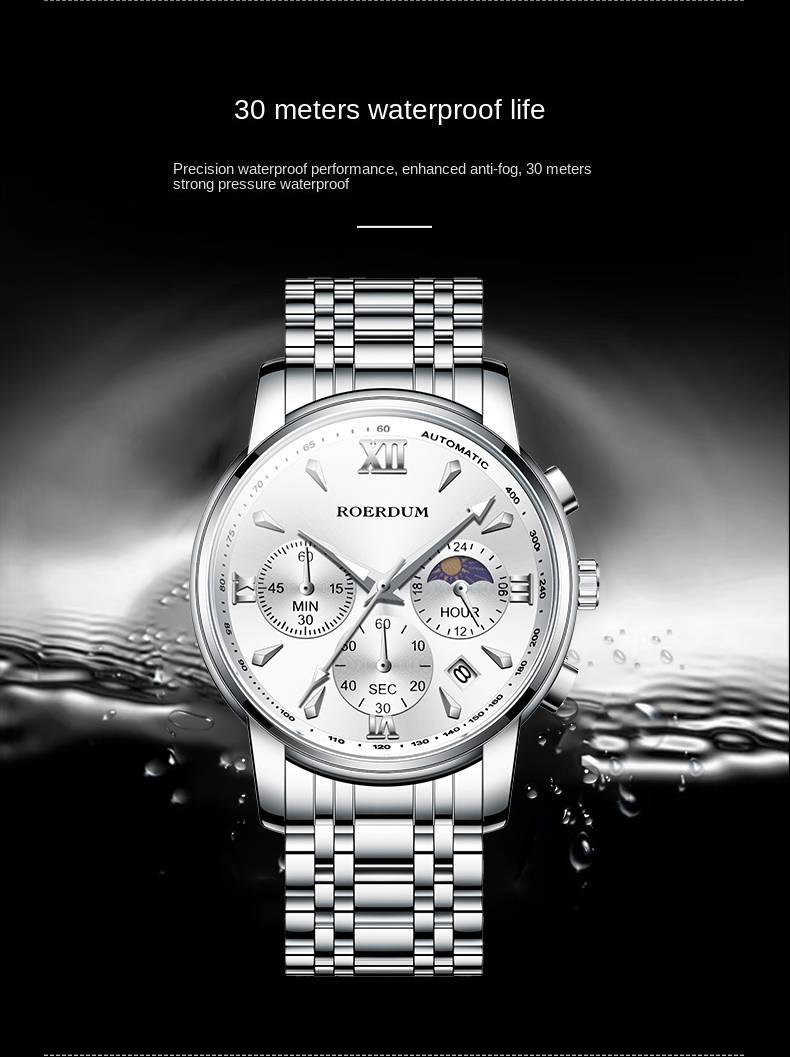 ROERDUM Cool Play Series - Quartz Movement, Stainless Steel Bracelet, Silver Dial, Casual & Stylish Men's Watch_voghion.com