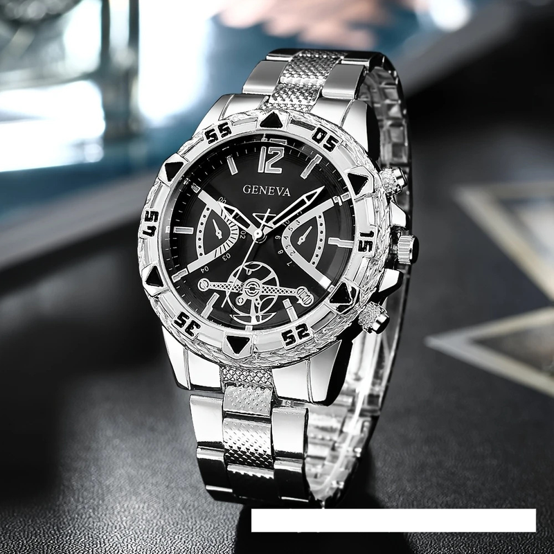 Men's High End Business Quartz Watch With Large Dial, Men's Steel Belt Watch, Men's_voghion.com
