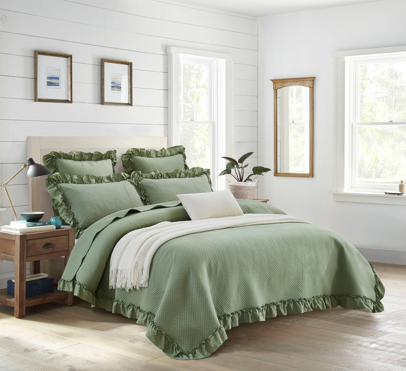 CG33 Washed Cotton Ruffled Bed Cover Set, Suitable For Bedrooms And Living Rooms (1* Bedspread +2* Pillowcase, No Duvet Core Or Pillow Core)_voghion.com
