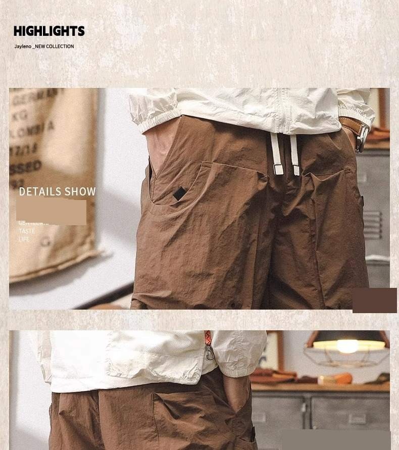 Pantalones cortos de trabajo funcionales de secado rápido de seda de hielo para hombre, de verano, finos, sueltos y rectos, de color liso, de longitud media._voghion.com