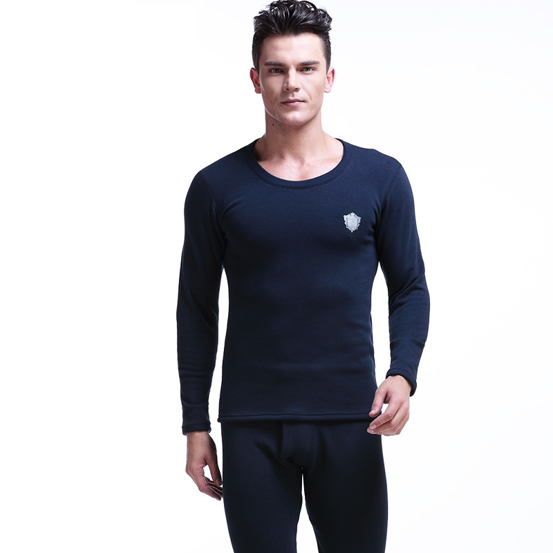 Underwear & Sleepwears Plus Velvet Thickened Men's Thermal Underwear Set Winter Fleece Lined Long Sleeve Round Neck Warm Base Layer Top & Bottom_voghion.com