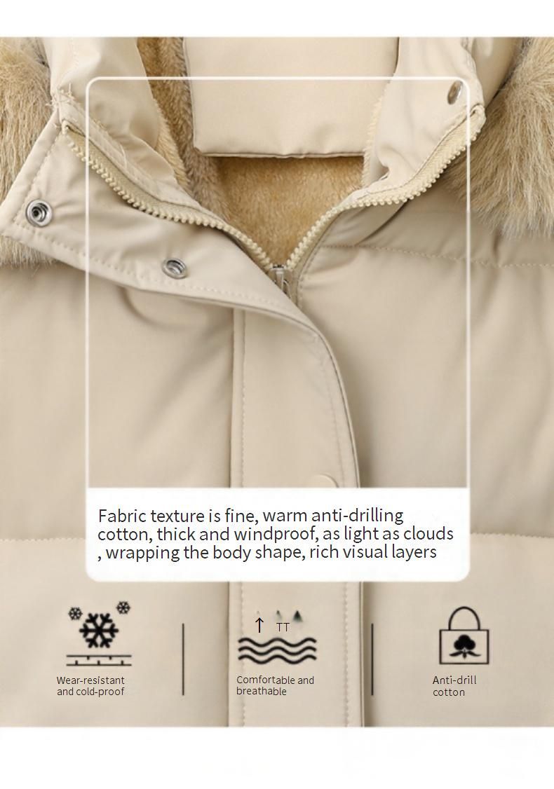 Gewatteerde winterjas met imitatiebontafwerking – korte gewatteerde jas voor dames (zwart/bruin/blauwgrijs/kaki/wit, M-XXXL)_voghion.com