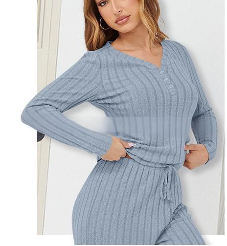 Ensemble de survêtement décontracté en tricot pour femme, haut à manches longues et pantalon ample, tenue deux pièces pour l'automne et l'hiver_voghion.com
