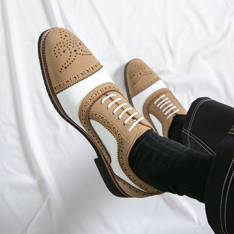 New Men's British Brown Business Derby Shoes Leather Lace-up Casual Office Black Men's Shoes Banquet Dress Wedding Oxford Shoes_voghion.com