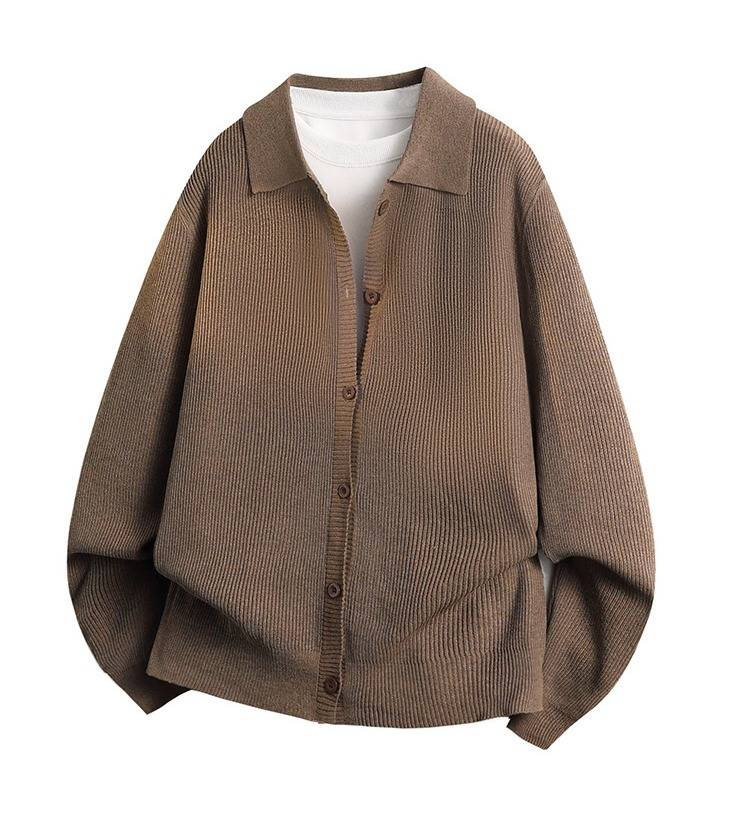 Veste-chemise en maille vert militaire pour homme, col châle – Pull décontracté oversize à manches longues (Coupe droite, Idéale pour la superposition printemps/automne, M-3XL)_voghion.com