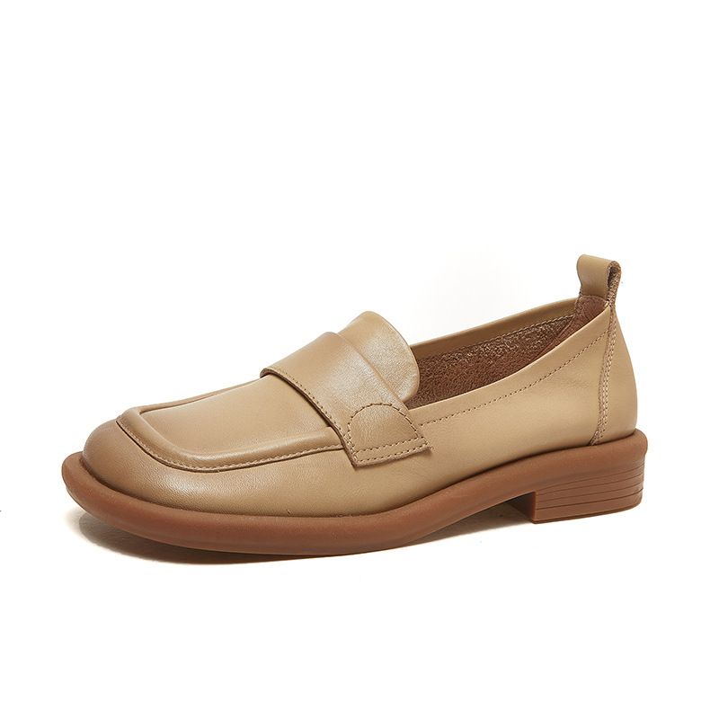 Genuine Leather Loafers For Women British Style Cowhide Slip-On Low Heel Soft Sole Comfortable Commuting Shoes_voghion.com