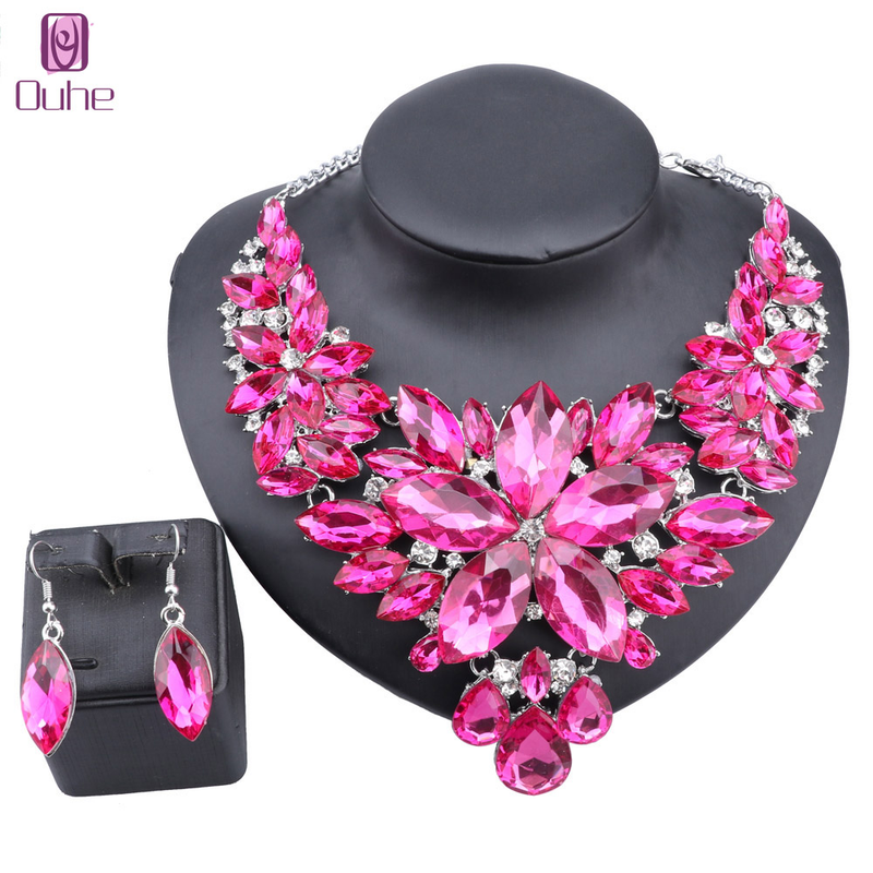 Set di gioielli da donna con fiori di cristallo da sposa Set di gioielli da sposa per orecchini da sposa_voghion.com